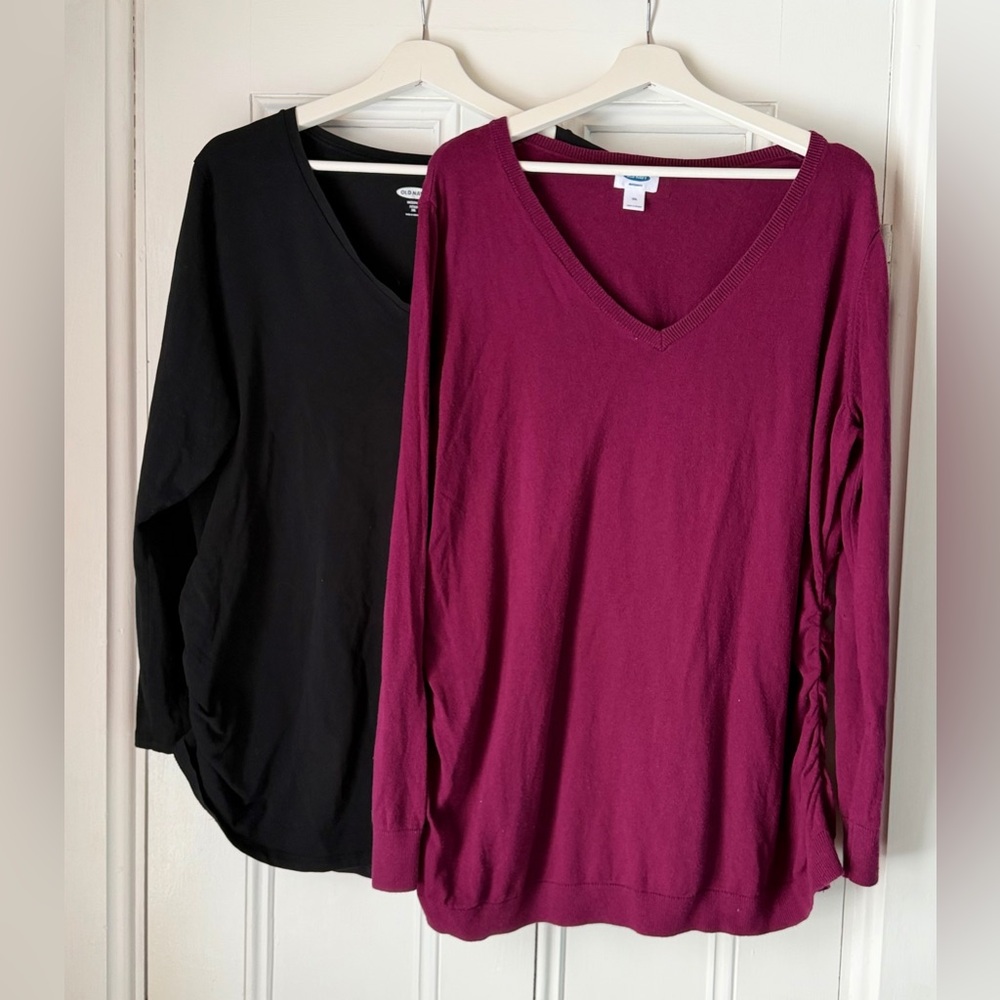 Lot of 2 Old Navy Maternity Tops XXL Sweater & Long Sleeve Shirt V Neck